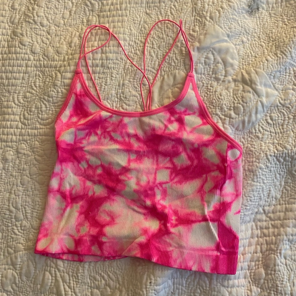 Pink and white tie dye crop spaghetti strap tank top